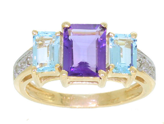 2.76ct Amethyst, Topaz & Diamond Ring in 10K Yellow Gold