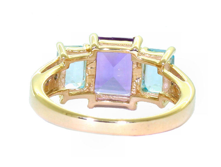 2.76ct Amethyst, Topaz & Diamond Ring in 10K Yellow Gold