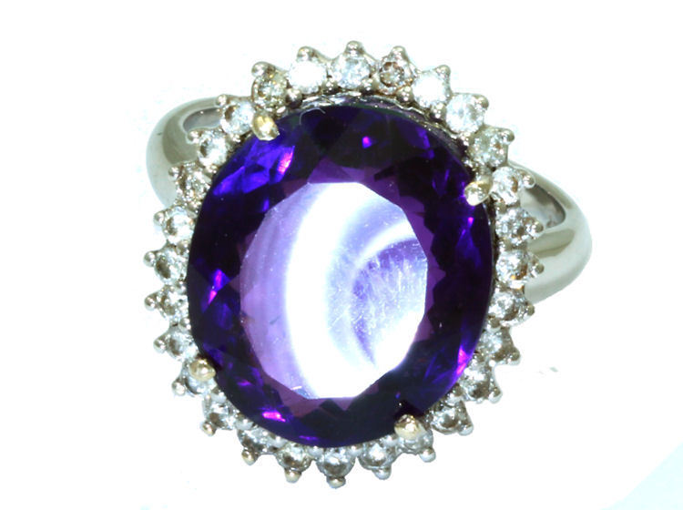 7.49ct Amethyst and Diamond Ring in 14k White Gold