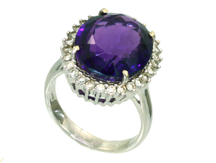 7.49ct Amethyst and Diamond Ring in 14k White Gold