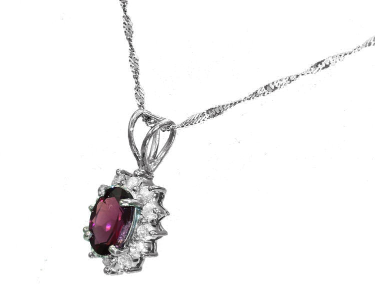 1.14ct Garnet & Diamond Necklace in 18K & 14K White Gold