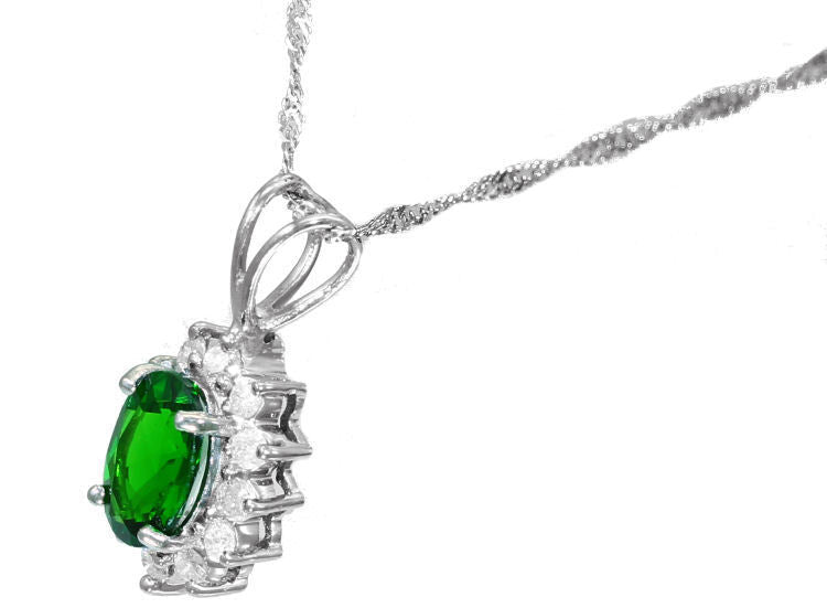 1.14ct Chrome Diopside & Diamond Necklace in 18K & 14K White Gold