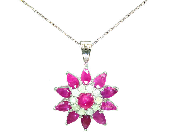 3.24ct Ruby & Diamond Necklace in 18K White Gold
