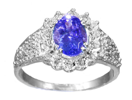 1.50ctw Diamonds & Tanzanite Ring Well Made in 10k White Gold