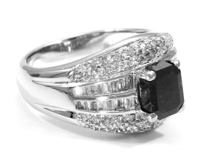 2.06ct White & Black Diamond Ring in 14k White Gold