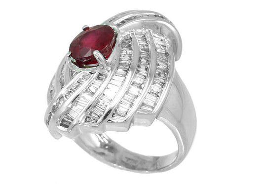 4.29ct Ruby and Diamond Set in 14K White Gold Ring