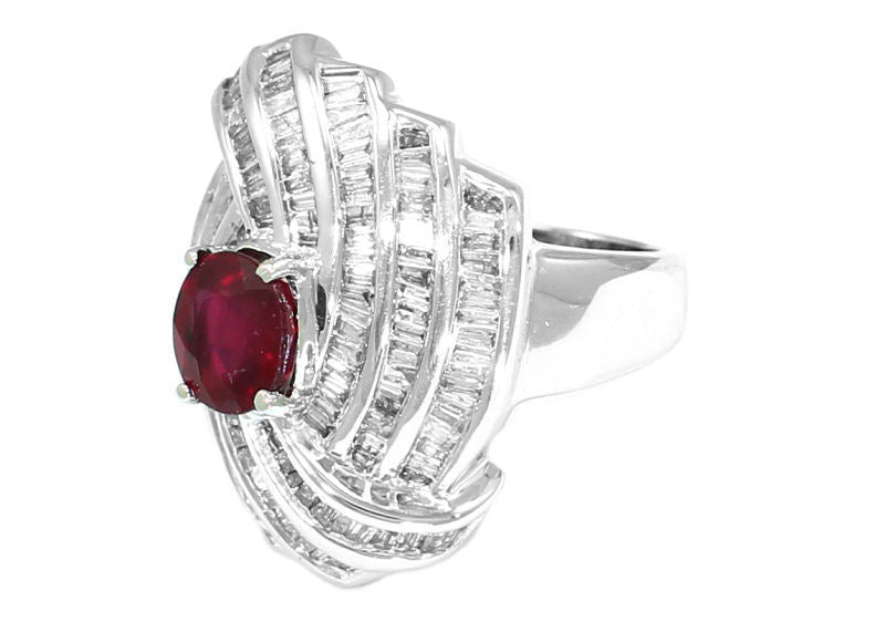 4.29ct Ruby and Diamond Set in 14K White Gold Ring