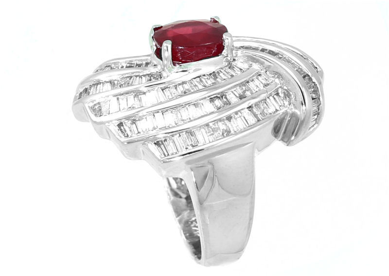 4.29ct Ruby and Diamond Set in 14K White Gold Ring