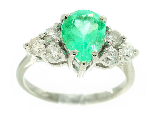 2.43ct Colombian Emerald & Diamond Cluster Ring in 14K White Gold