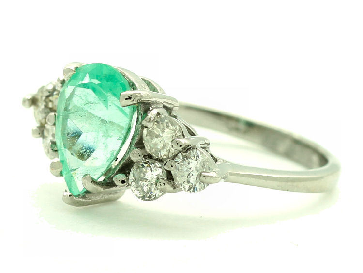 2.43ct Colombian Emerald & Diamond Cluster Ring in 14K White Gold