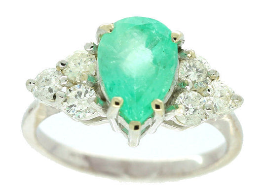 3.34ct Colombian Emerald & Diamond Cluster Ring in 14K White Gold