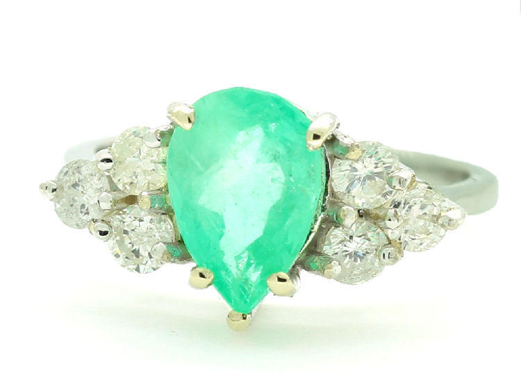 3.34ct Colombian Emerald & Diamond Cluster Ring in 14K White Gold