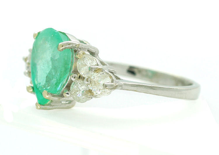 3.34ct Colombian Emerald & Diamond Cluster Ring in 14K White Gold