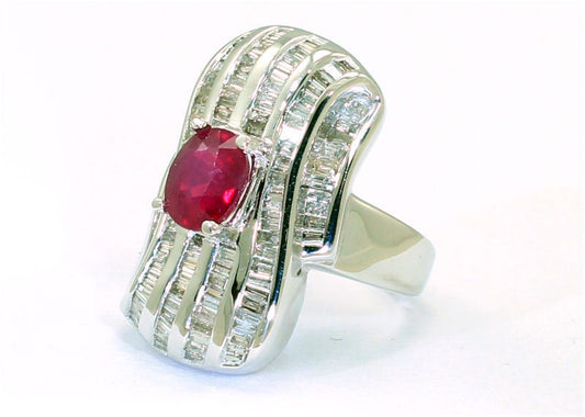 3.83 Carats Ruby Diamond Ring in 14k White Gold