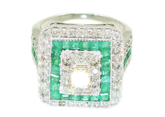 2.96ctw Diamond and Emerald Set in 18K White Gold Ring