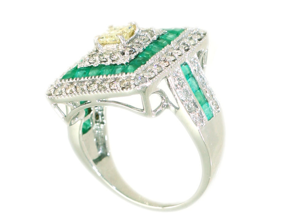 2.96ctw Diamond and Emerald Set in 18K White Gold Ring