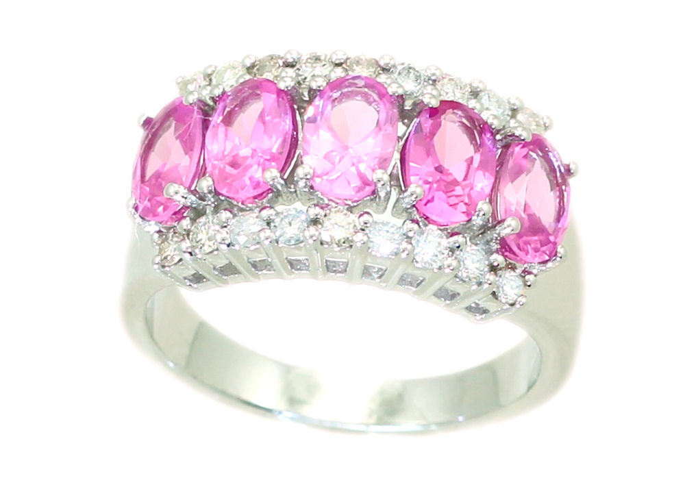 2.95ctw Diamond and Pink Sapphire Set in 18K White Gold Ring
