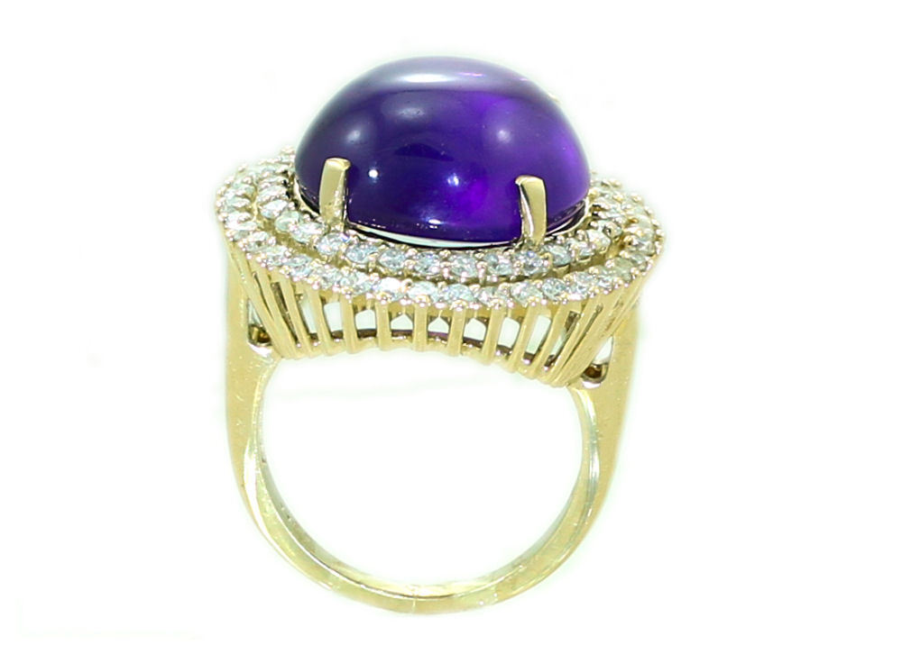 16.93ctw Diamond and Amethyst Set in 18K Yellow Gold Ring