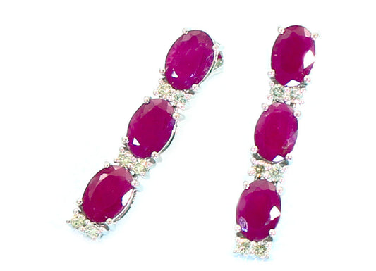 5.10ct Ruby and Diamond Dangling Earrings in 14K White Gold