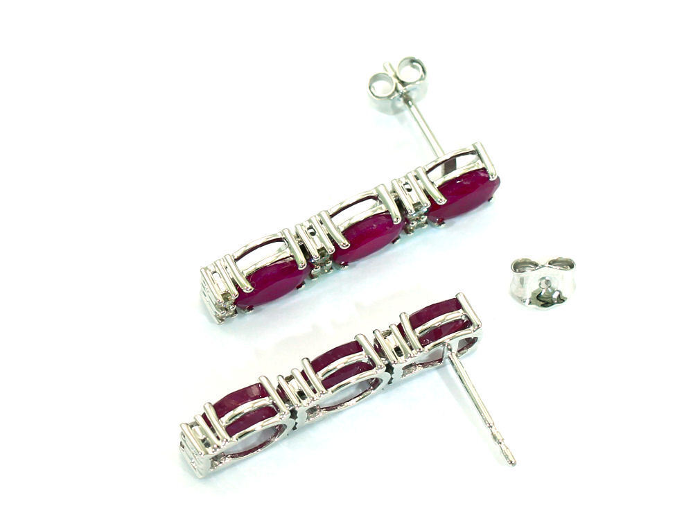 5.10ct Ruby and Diamond Dangling Earrings in 14K White Gold