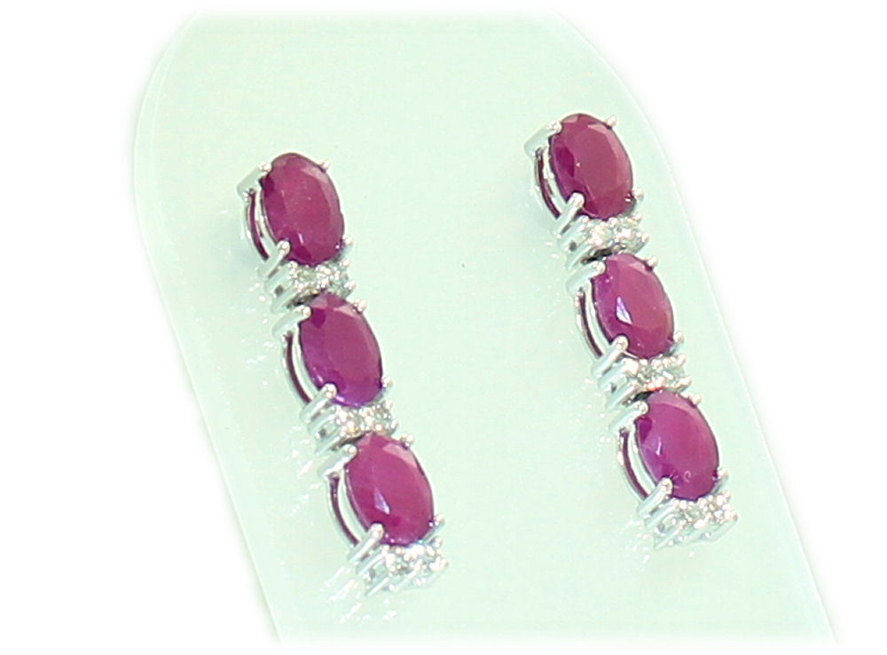 5.10ct Ruby and Diamond Dangling Earrings in 14K White Gold