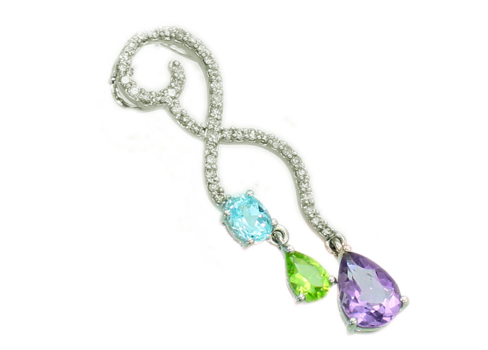 Amethyst, Peridot, Aquamarine Diamond Drop Necklace in