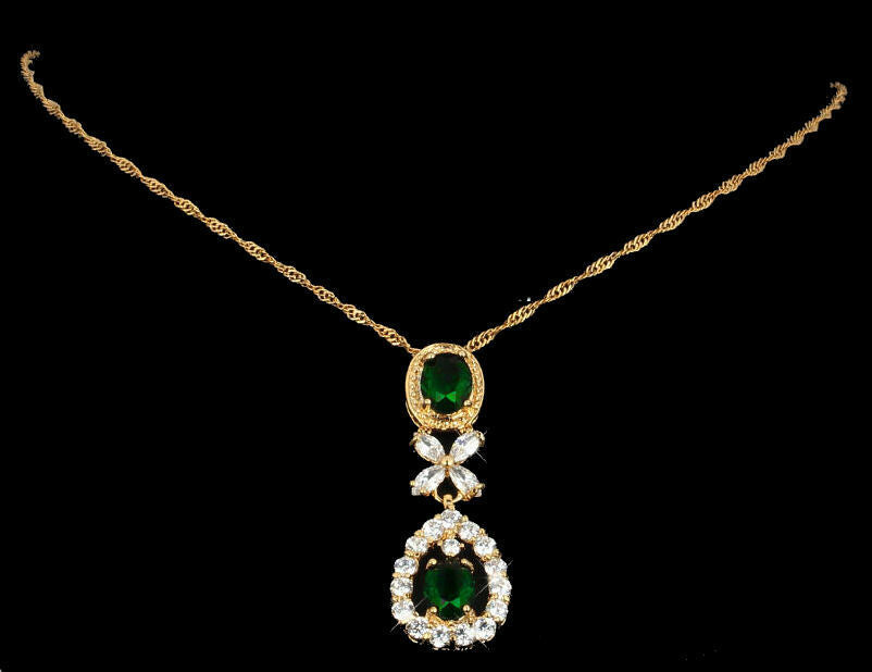 Green Elegant Gold Plated Lady Necklace/ Earrings Jewellery Set
