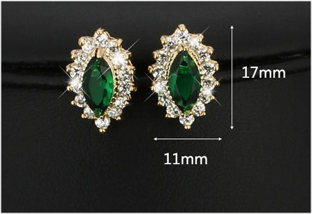 Green CZ Gold Plated Lady Necklace/ Earrings Jewellery Set 