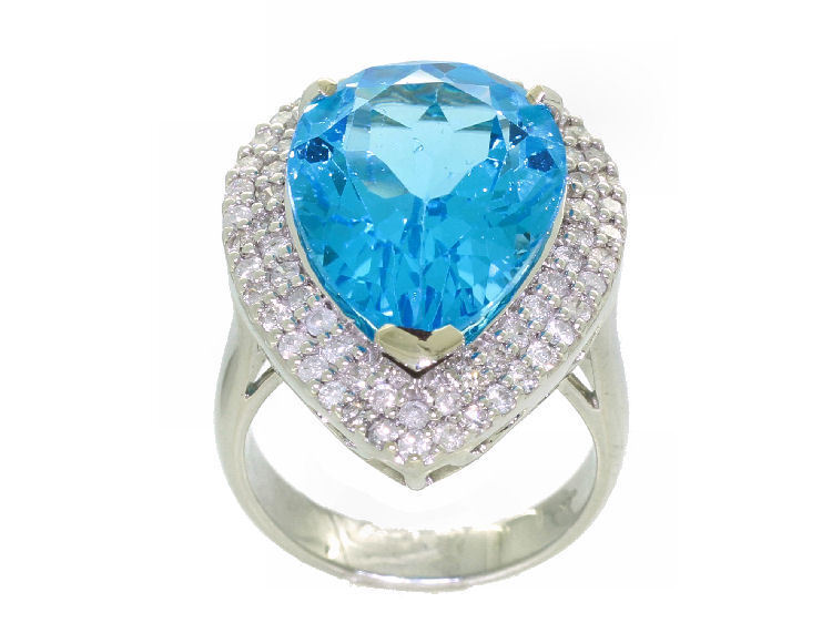 15.10ct Swiss Blue Topaz & Diamond Ring in 14K White Gold