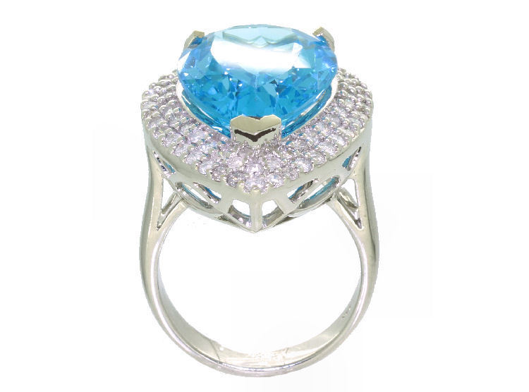 15.10ct Swiss Blue Topaz & Diamond Ring in 14K White Gold