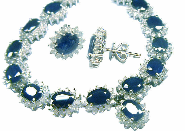 Double Heart Created Blue Sapphire Necklace & Stud Earrings Set in 925  Silver | eBay